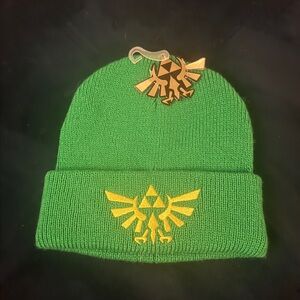 Zelda Green Knit Beanie with Gold Emblem